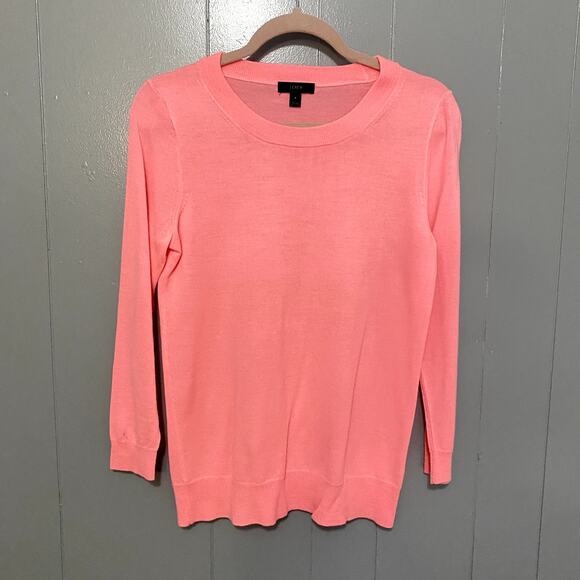 J. Crew Bright Pink Tippi 100% Merino Wool Crewneck Classic Preppy Sweater S - Picture 1 of 7